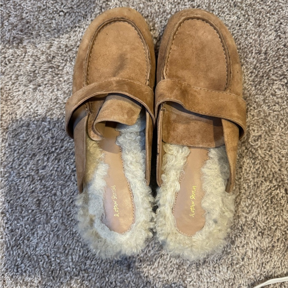 & Other Stories Brown Suede Loafers with Shearling Lining
